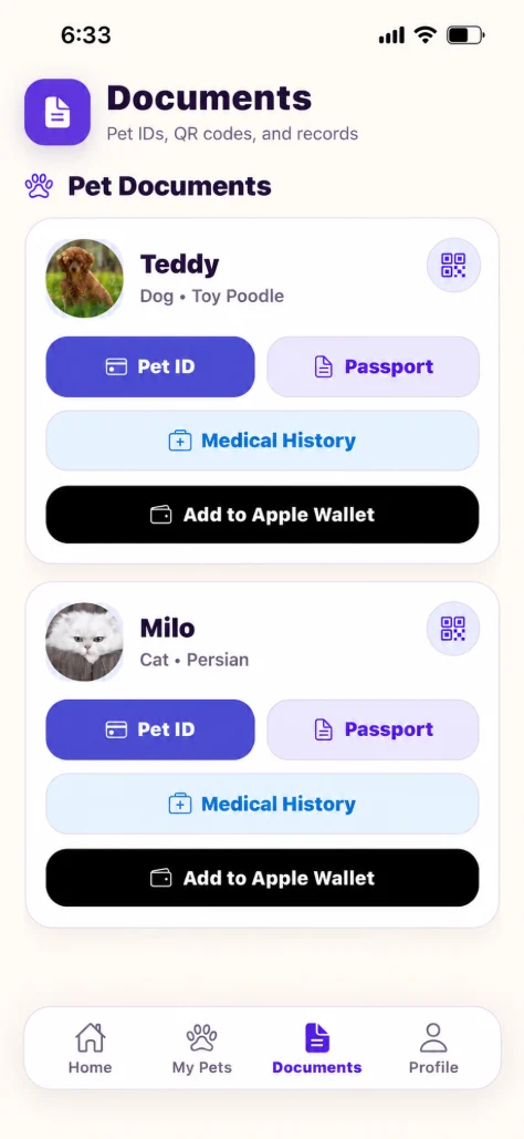 DigiPet documents screen
