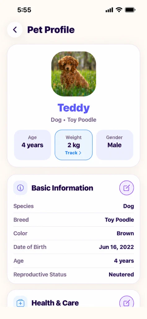 DigiPet pet profile screen